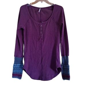 Free People Thermal Cuff Sleeve Top Purple Size Large